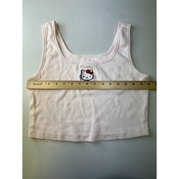 Hello Kitty Sanrio Tank Top Women XL Pink Cropped Ribbed Knit Sleeveless - Picture 3 of 8